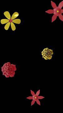 Animation of chinese red and gold floral pattern on black background