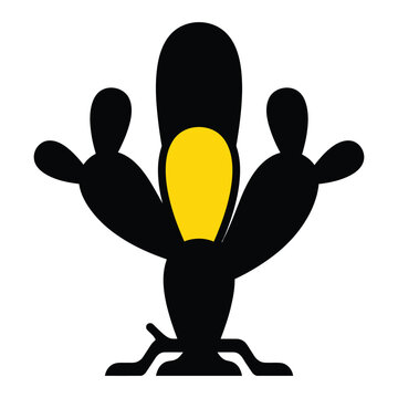 Black nopal cactus silhouette vector icon illustration with yellow accent for desert and nature design