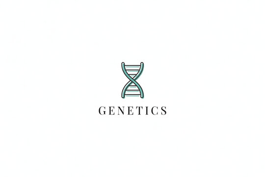 Genetics featuring a bold dna double helix structure in black and teal colors with the word genetics written in a serif font below
