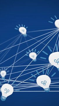 Digital animation of network of bulb icons against blue background