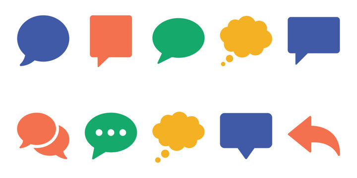 Colorful speech bubble and message chat icon set vector illustration for communication design