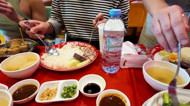Traditional Thai Khao Man Gai Chicken Rice Street Food Meal