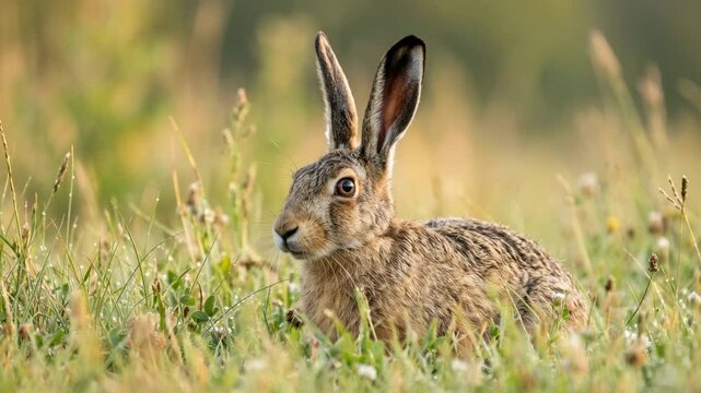 hare close up at morning light in english meadow uk video