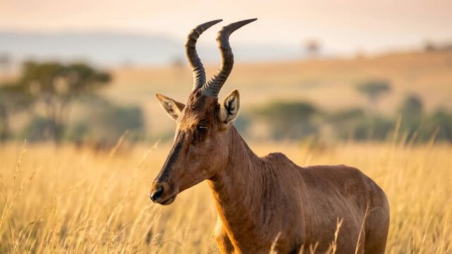hartebeest close up at morning light in serengeti national park tanzania video
