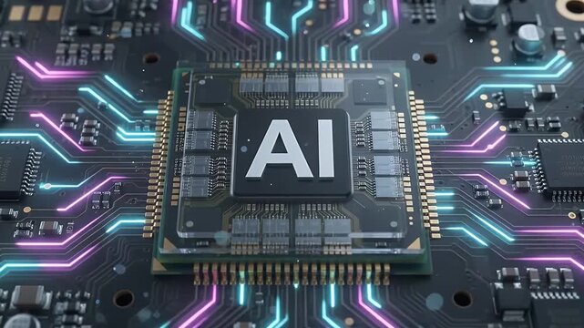 Ai processor chip on a digital circuit board base
