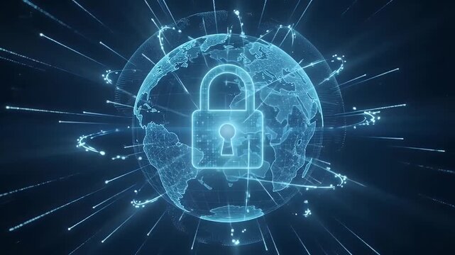 Global cyber security lock icon digital network