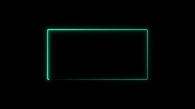 live streaming neon text frame animation. Neon glowing blue color square rectangle picture frame icon animation border frame shape rotating display screen. on a black background..