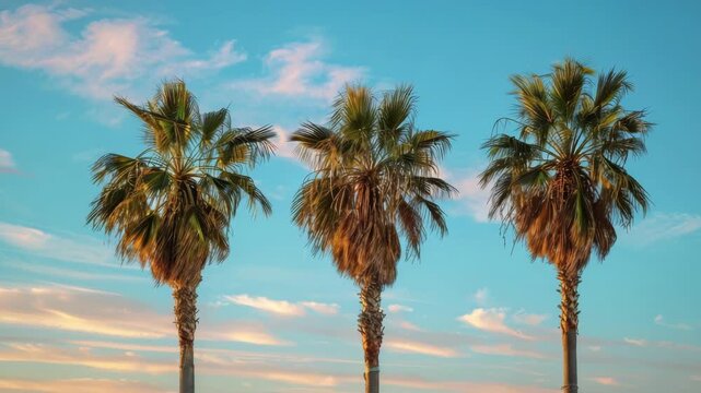 Three Palm Trees Against a Blue Sky