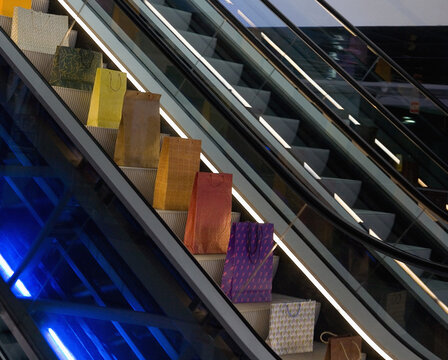 Paper bags on escalator 