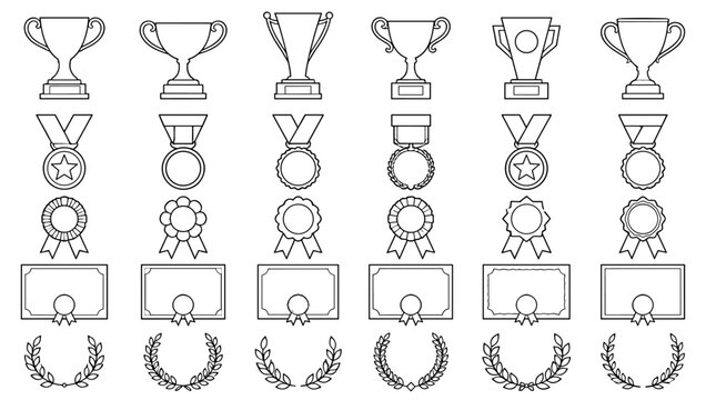 Group of trophy awards for achievement display.