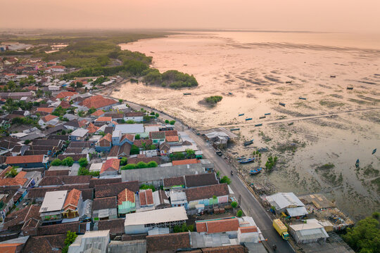 Aerial view of the coastal city of Probolinggo, Java, Indonesia