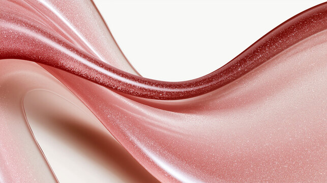 Elegant blush-pink exfoliating gel swirled into ocean-wave shape, glossy translucent texture with fine crystals, ideal for luxury skincare advertising design.