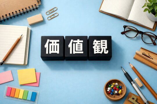 仕事の価値観を表現するデスク上の文房具と仕事の考え方