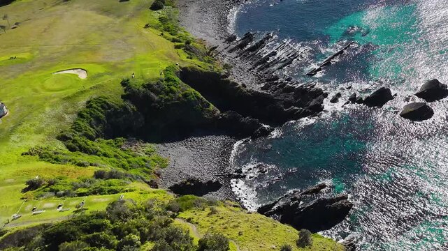 Aerial View of Rugged Coastline and Turquoise Water at Crescent Head
