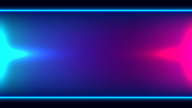 Abstract cyberpunk neon background with vibrant blue and pink gradient frame glowing laser light lines and dark futuristic border, modern banner backdrop presentation template design