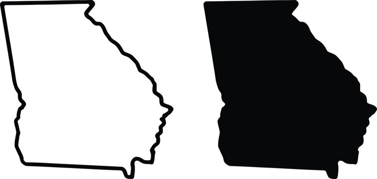 Georgia state map outline and silhouette icons on white background
