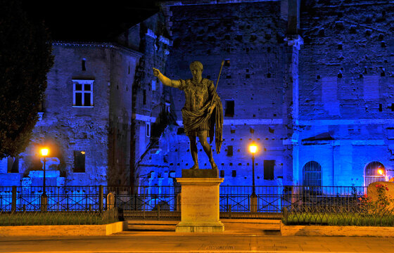 Bronze statue of Emperor Augustus, located on the Via dei Fori Imperiali, in Rome,