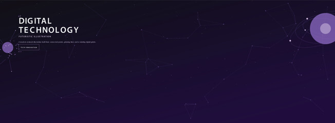 Fototapeta premium Abstract Dark Purple Background Featuring Geometric Network Connections and Data Flow Visuals for Modern Technological Web Interface Projects