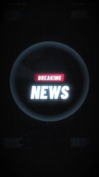 Vertical Breaking News graphic appears over a glowing digital globe and code interface, creating urgent broadcast energy for cinematic mobile news, social media and advertising