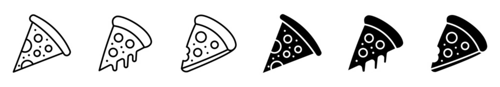 Collection of pizza, food, slice, cheese, and restaurant icons for menus, food delivery, restaurant branding, and culinary designs.