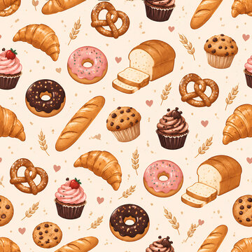 seamless pattern with bakery products