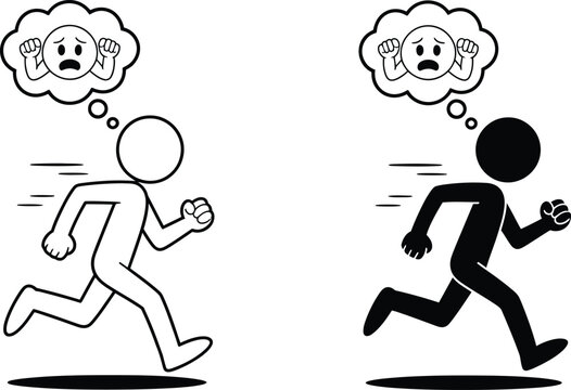 Running stick figure with panic vector illustration