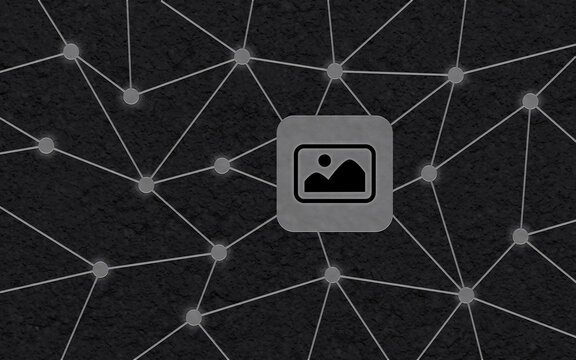 Abstraktes Netzwerk mit Bildsymbol, digitaler Datenaustausch und Technologiekonzept auf dunklem Hintergrund f&uuml;r moderne IT-Infrastruktur und Kommunikation.