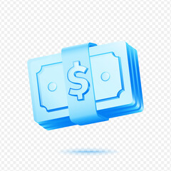 Obraz premium Dollar Bills Bundle Payment, 3D Blue Glossy Money Icon