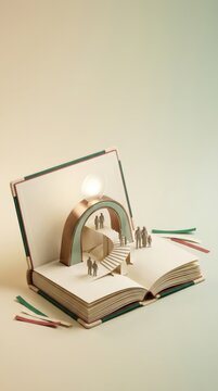 Open book featuring 3D figures celebrating cultural heritage and independence