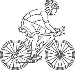 Fototapeta premium Minimalist line art cyclist riding a road bicycle with protective helmet in side view, concept for endurance racing and athletic fitness, ideal for sports posters and training app graphics