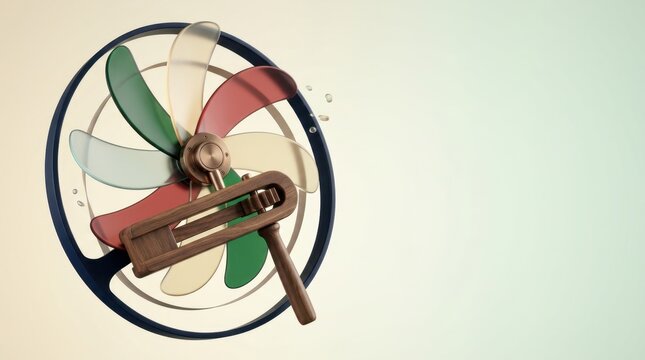 Colorful vintage toy pinwheel spinning against a pastel backdrop in playful design