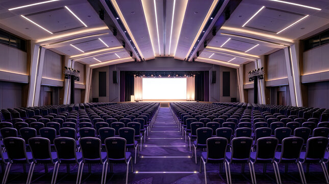 Empty modern auditorium with blue seats