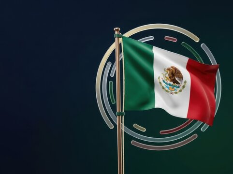 National flag of Mexico waving on flagpole during cultural celebration