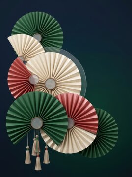 Colorful paper fans in Mexican flag colors for Independence Day celebration