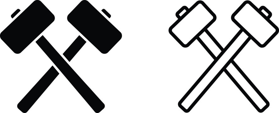 Crossed sledgehammer icons for construction and industrial repair design elements.
