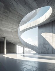 Obraz premium Modern concrete architecture with a sweeping spiral design and large windows.