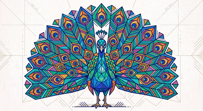 vector illustration of a peacock with colorful tail
