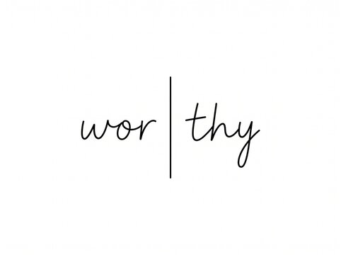 Handwritten worthy word minimalist tattoo design with vertical line