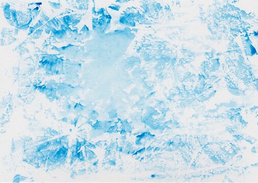 Unicolor watercolor painting with abstract foil print pattern in blue