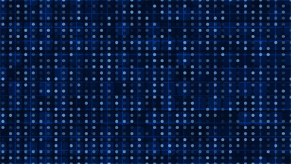 Naklejka premium Futuristic dark blue digital background with grid matrix pattern glowing blue dots and transparent rounded squares, big data cyber network technology presentation wallpaper design