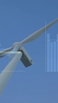 Animation of financial data processing over wind turbine