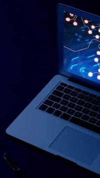 Animation of laptop with data processing on screen