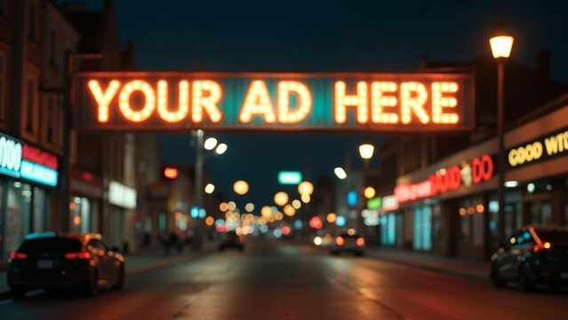 'Your ad here' neon in a big city at night