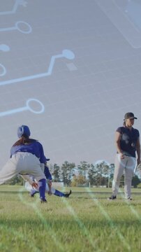 Animation of colourful squares over male rugby players at stadium