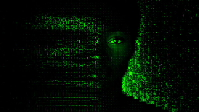 Woman's Face formed from Programming Code. Dark Web Data Leak Concept.