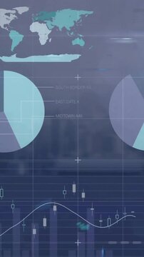 Animation of financial data processing over cityscape