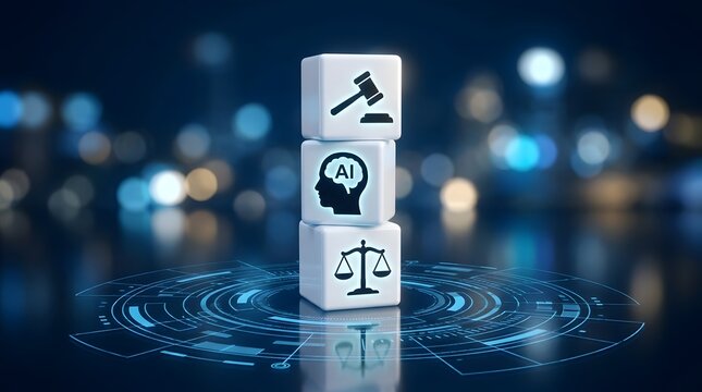 AI law and justice concept with glowing cubes