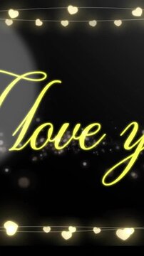 Animation of i love you text over hearts and spots