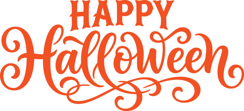 Happy Halloween Orange Script Lettering with Elegant Curls and Swirls