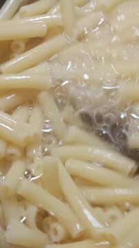 Macaronis en cuisson en gros plan